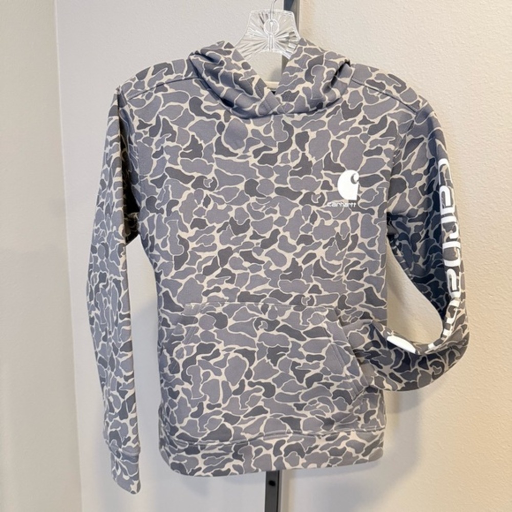 NWT Carhartt boys size medium 10/12 gray duck camo hoodie